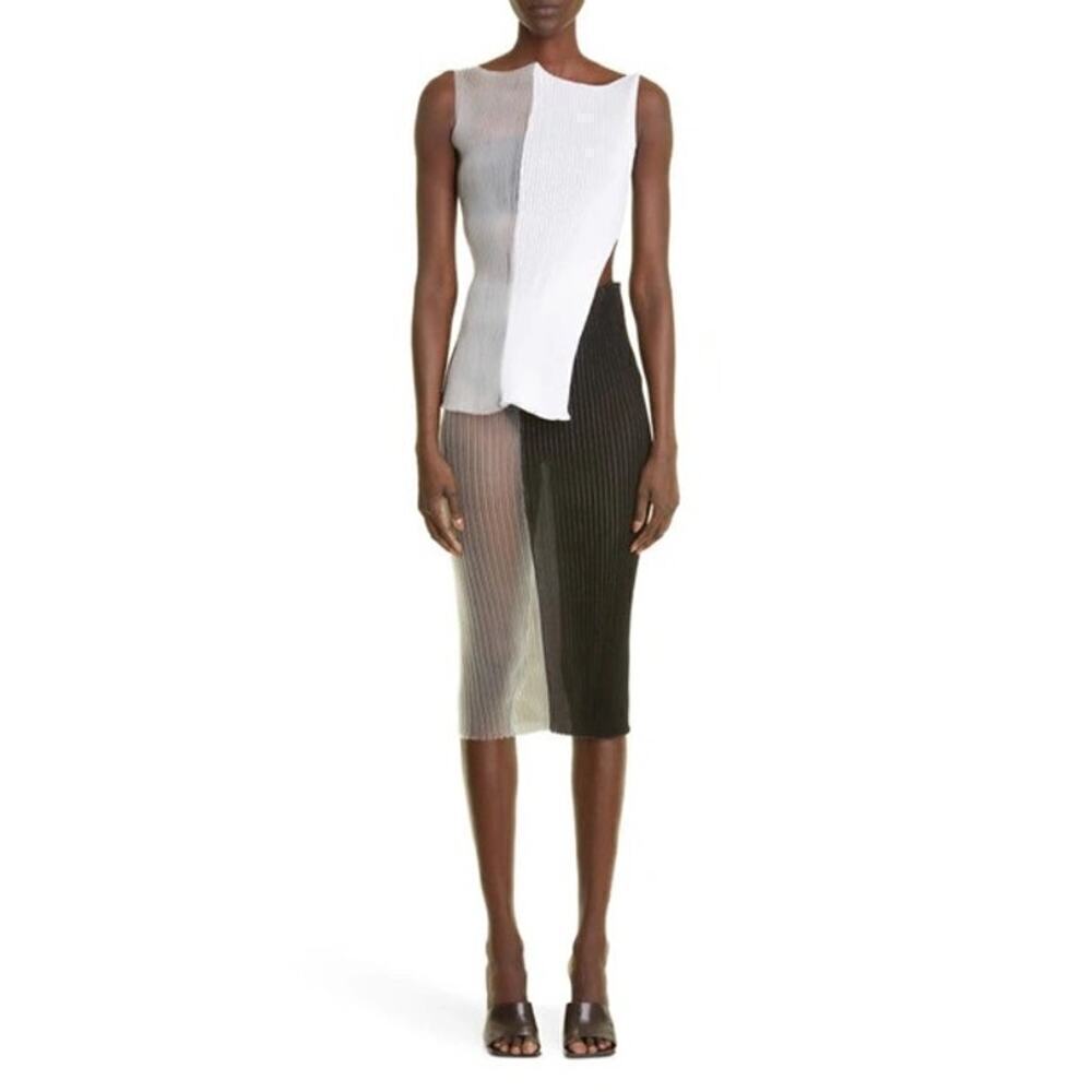 NWT A. Roege Hove Sofia Sheer Ribbed Top Women's Black White Size XS X-Small